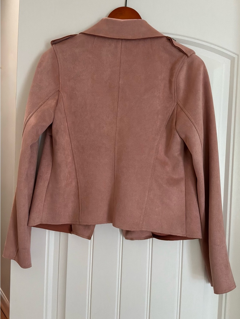 E&M Dusty Rose Drape Suede Moto Jacket, Size Small - Picture 2 of 9